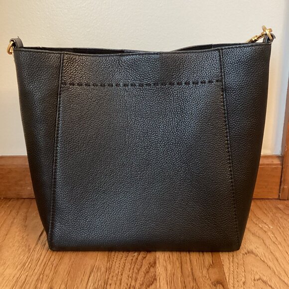 TORY BURCH McGRAW MEDIUM BUCKET BAG in BLACK PEBBLED LEATHER HOBO PURSE TOTE - Picture 9 of 16